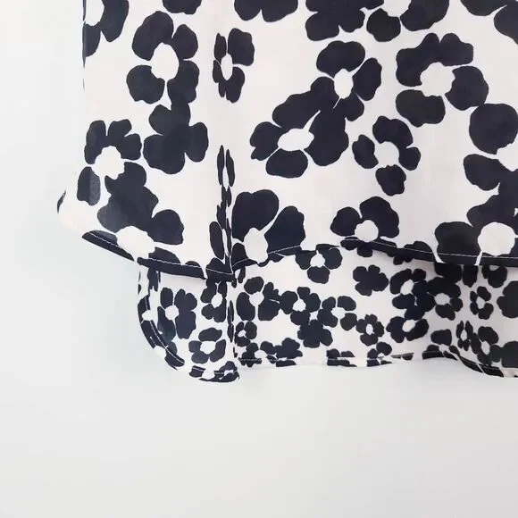 LOFT High Low Black White Floral Semi-Sheer Sleeveless Flowy Blouse Top Small - Picture 4 of 8